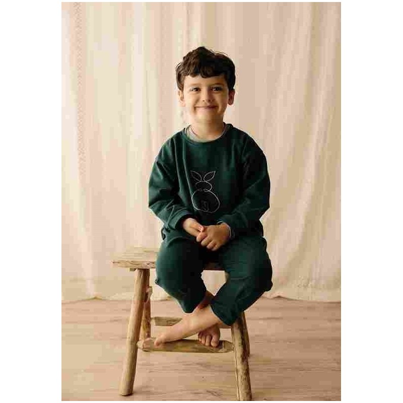 Unisex kimono-over pine jumpsuit in french terry brushed