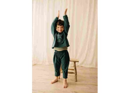 Unisex kimono-over pine jumpsuit in french terry brushed