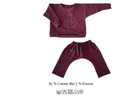 Unisex kimono-over grape jumpsuit in french terry brushed